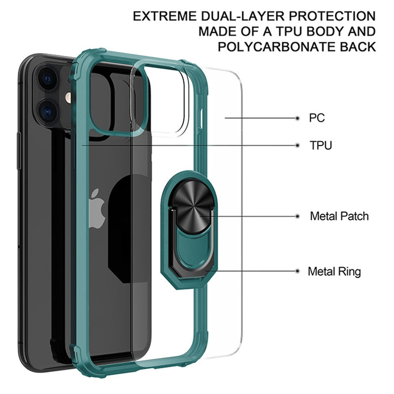Kickstand Shell Shockproof Magnetic Ring Phone Case For iPhone 12 Pro, 12 mini, 11 pro, MAX, XR, XS, SE,