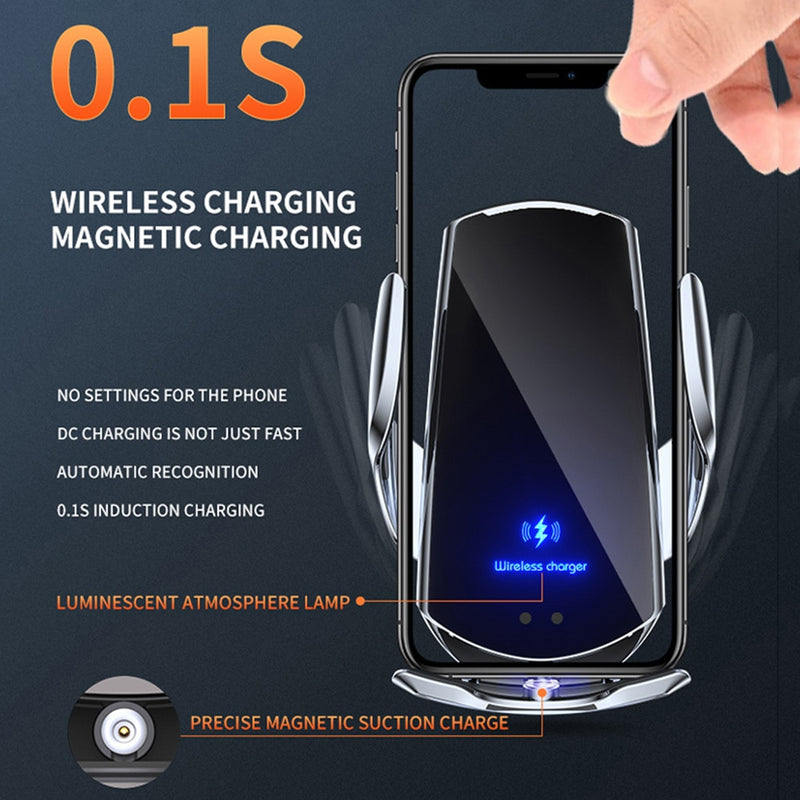 Wireless Car Charger Mount Fast Charging Infrared Induction Car Charger Holder Compatible with Most Smart Phones