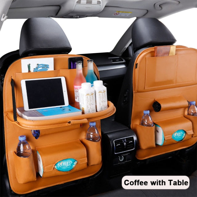 Car Seat Back Organizer with Tray (Leather)