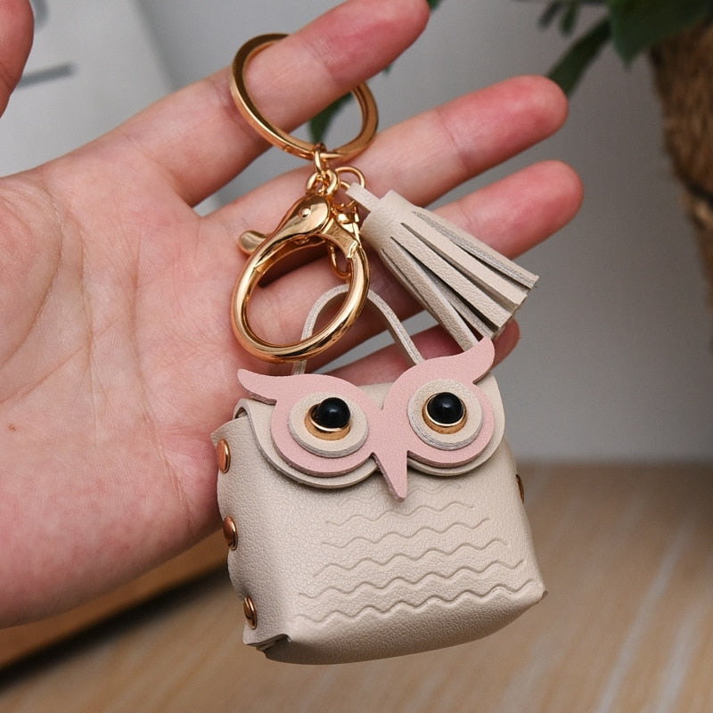 Cute Animal Creative Leather Owl Coin Purse Keychain Trend Car Key Pendant Cute Bag Small Ornament Key Chains For Women Purses