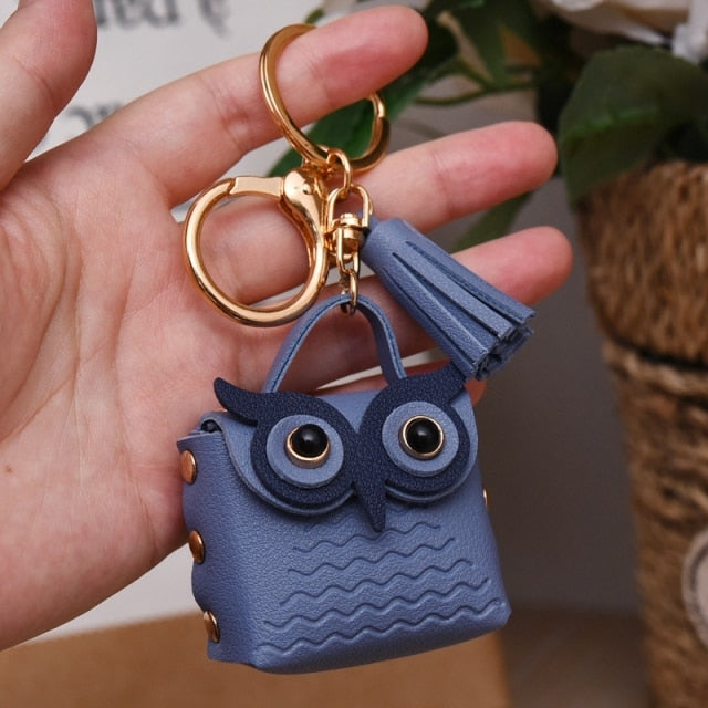 Cute Animal Creative Leather Owl Coin Purse Keychain Trend Car Key Pendant Cute Bag Small Ornament Key Chains For Women Purses